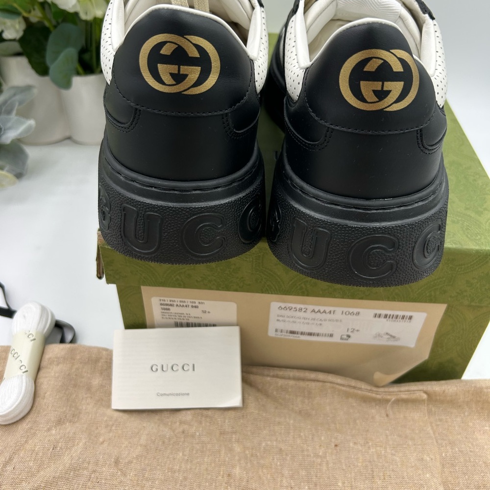 Men's Gucci GG embossed Leather black/white sneakers size 12.5 made in Italy - Picture 7 of 10
